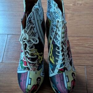 Jeffrey Campbell Multicolor Comic Print Lace-Up Boots